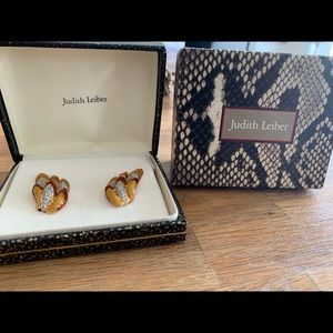 Judith Leiber 24k gold clip on wing earrings
